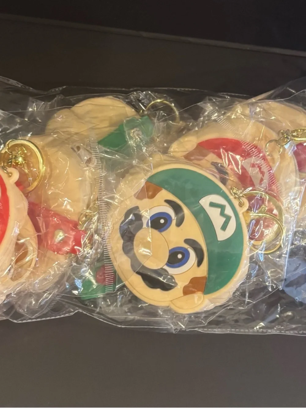 Kids Cartoon Face  6 Coin Purse Keychains - Red and Green